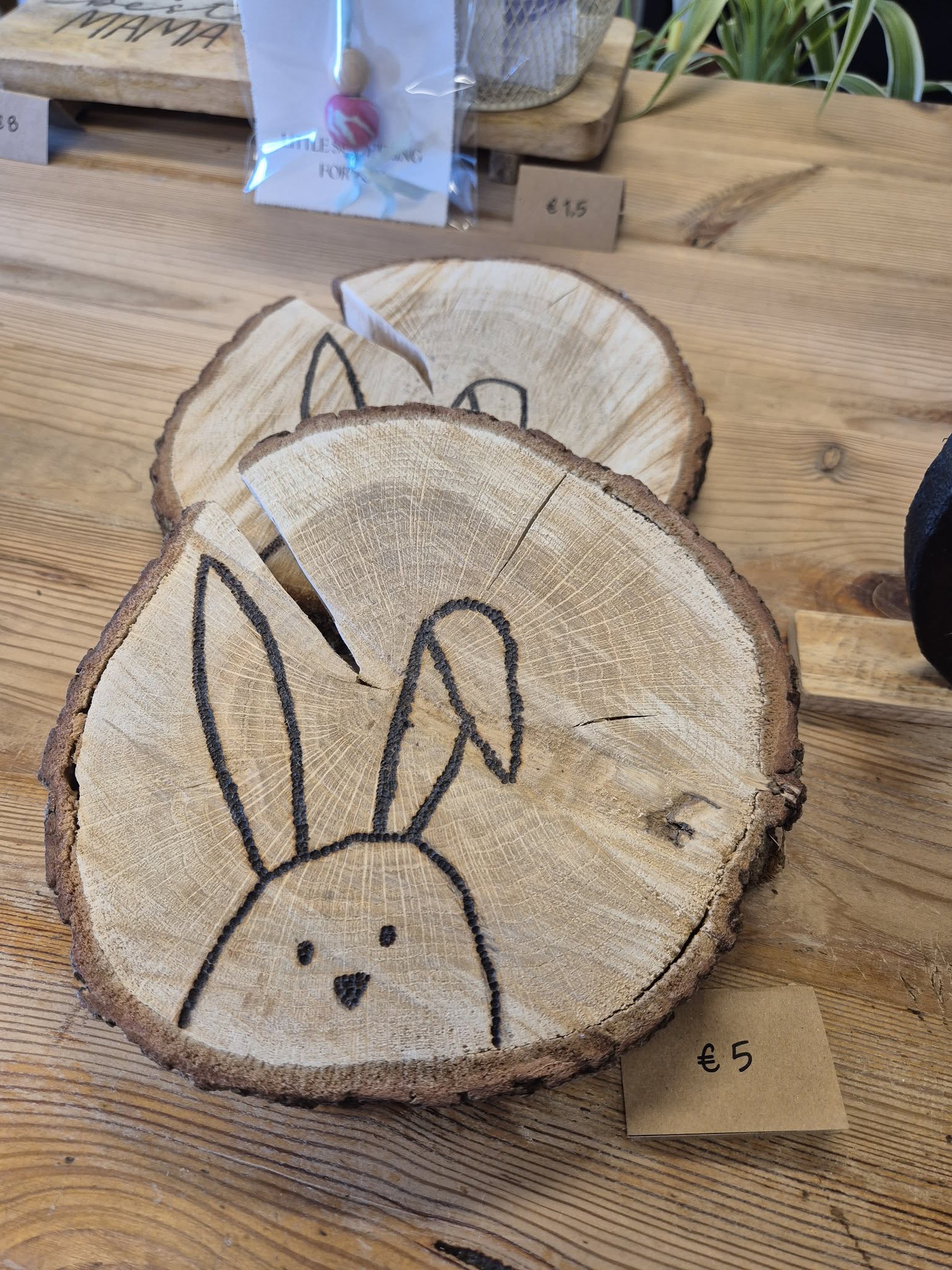 Houten schijf met konijn